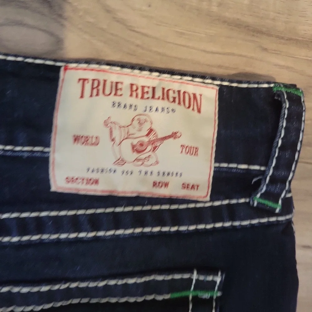 True Religion Geno Relaxed Slim Jeans Mens 36x32 Dark Wash Flap Pocket NEW $204